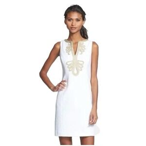 Lilly Pulitzer Janice Shift Dress Size 0 Resort White Gold Soutache Scoopback
